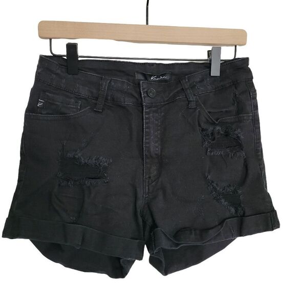 Kancan Distressed Cuffed Black Shorts - Picture 1 of 5